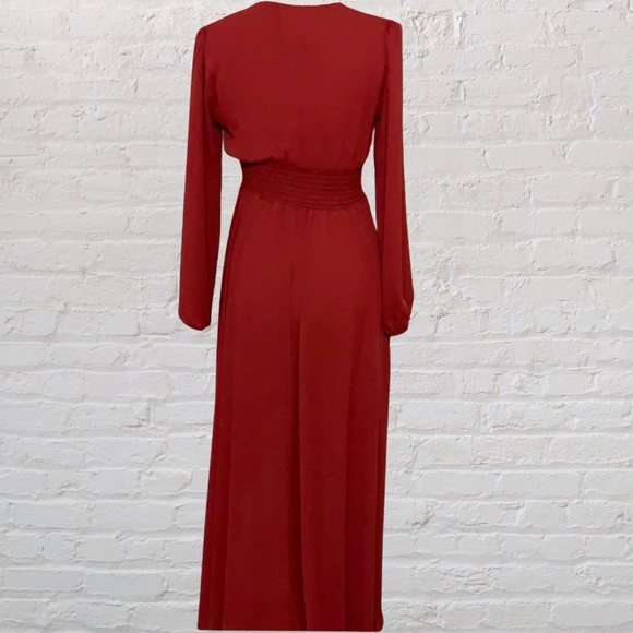 Wine High Low Babydoll Elastic Waist V-neck Top - Picture 5 of 8